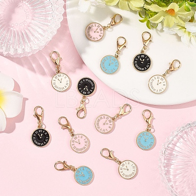 12Pcs 4 Style Alloy Enamel Clock Pendant Decorations HJEW-YW00259-1
