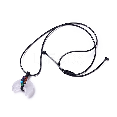 Adjustable Natural Quartz Crystal Double Horn Pendant Necklace with Wax Cord for Women NJEW-B086-01C-1