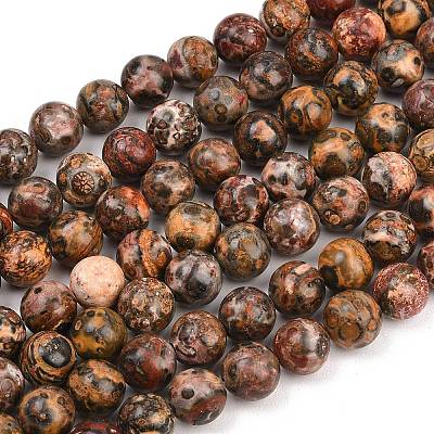 Natural Leopard Skin Jasper Round Bead Strands G-P072-45-10mm-1