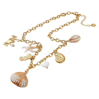 1Pc 304 Stainless Steel & Natural Cowrie Shell Pendant Bib Necklaces for Women NJEW-HS0001-25-1