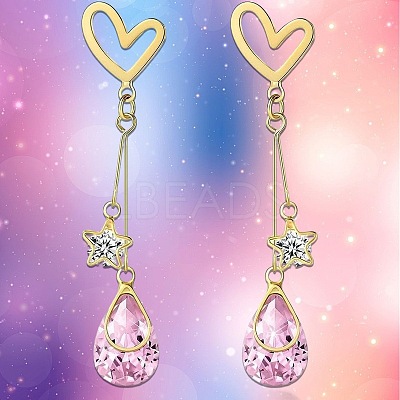 Alloy Rhinestone Heart & Star & Teardrop Stud Dangle Earrings for Women WG86E07-01-1