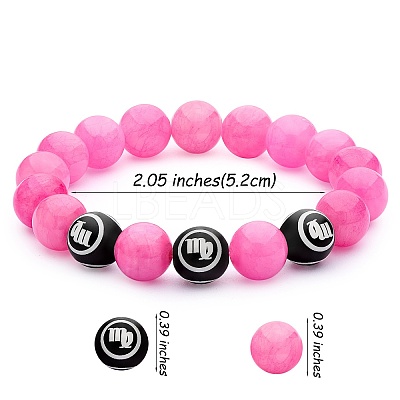 Hot Pink Gold Natural Yellow Jade Round Beaded Stretch Bracelet BJEW-SW00077-05-1