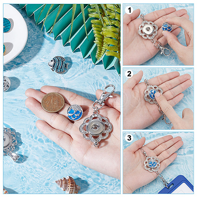 8Pcs 8 Styles Alloy Rhinestone Snap Buttons FIND-NB0006-36-1