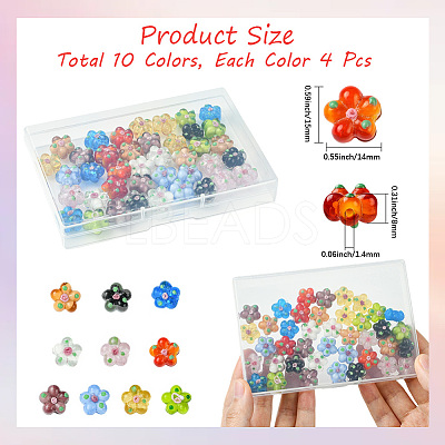 40Pcs 10 Colors Handmade Lampwork Beads LAMP-PA0001-10-1