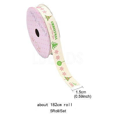 5 Rolls 5 Patterns Single Face Printed Cotton Satin Ribbons OCOR-YW0001-04-1