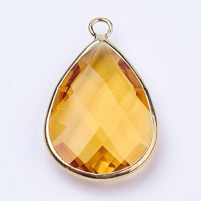 Golden Tone Brass Glass Teardrop Pendants LS-GLAA-M006-A-20G-1