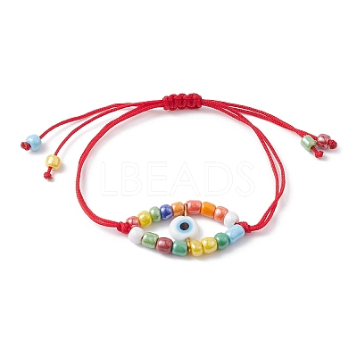 Adjustable Evil Eye Lampwork & Seed Braided Bead Bracelet BJEW-JB09487-1