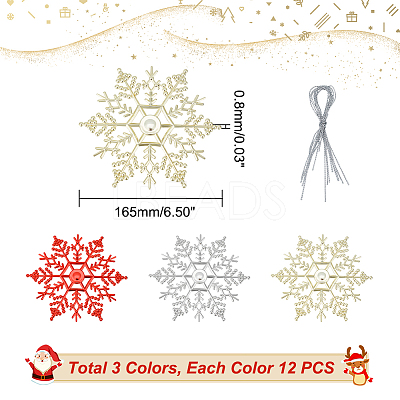 3 Bags 3 Colors Glitter Snowflake Plastic Pendant Decorations AJEW-GA0006-08-1