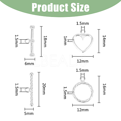 2 Sets 2 Styles Ring & Heart Sterling Silver Toggle Clasps STER-DC0001-10-1