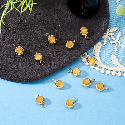 12Pcs Brass & Glass Imitation Cat Eye Round Charms PALLOY-TAC0237-02-1