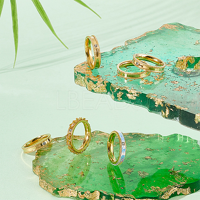12Pcs Crystal Rhinestone Grooved Finger Ring RJEW-UN0002-46G-1