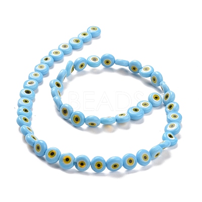 Handmade Evil Eye Lampwork Flat Round Bead Strands LAMP-L058-8mm-17-1