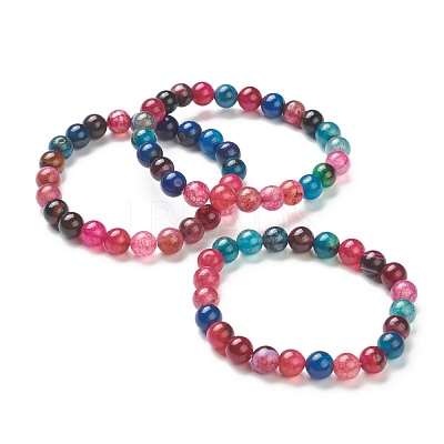 Natural Agate Beaded Stretch Bracelets BJEW-D446-C-05-1