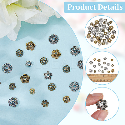 360Pcs 12 Styles Tibetan Style Alloy Bead Caps TIBE-SC0002-30-1