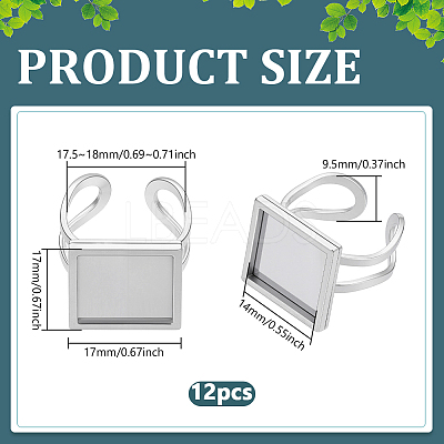 12Pcs 201 Stainless Steel Cuff Pad Ring Settings STAS-BC0004-09B-1