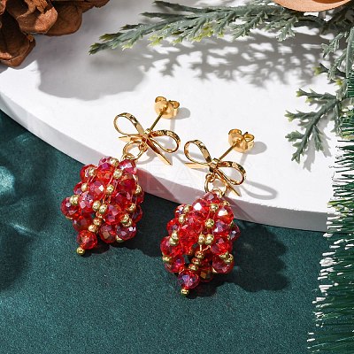 Christmas Bell Brass Dangle Stud Earrings EJEW-MZ00495-01-1