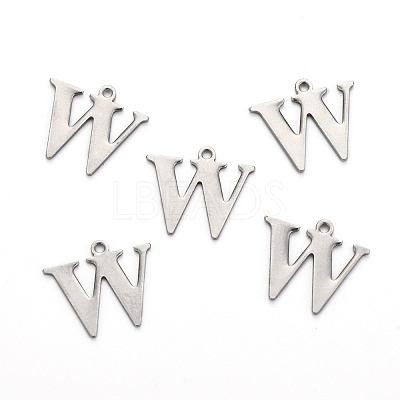 Tarnish Resistant 304 Stainless Steel Alphabet Charms STAS-H122-W-P-1