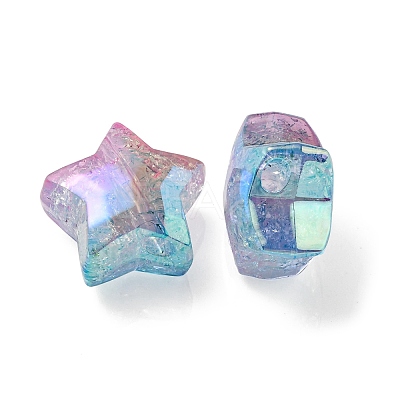 UV Plating Transparent Crackle Acrylic Beads OACR-P010-09C-1