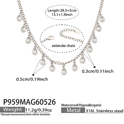 316L Surgical Stainless Steel Pave Cubic Zirconia Milti Teardrop Pendant Bib Necklaces for Women WGB3ADE-01-1