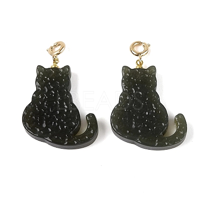 Natural Hetian Jade Cat Shape Pendant Decorations G-N371-09-1