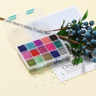375G 15 Colors Baking Paint K9 Glass Seed Beads SEED-JP0004-03-2mm-1