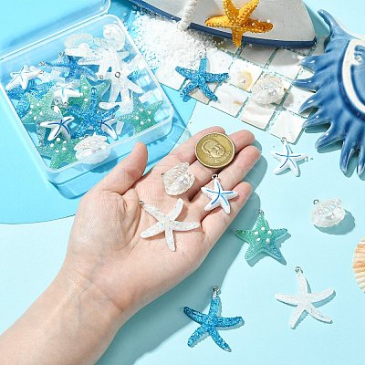 30Pcs 5 Styles Opaque Resin Pendants RESI-CJ0004-91-1