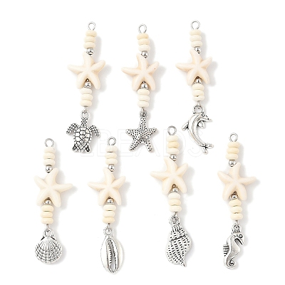 7Pcs 7 Styles Ocean Alloy & Starfish Rondelle Synthetic Turquoise Beaded Big Pendants PALLOY-JF04012-1
