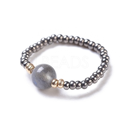 Natural Labradorite Stretch Rings RJEW-JR00255-04-1