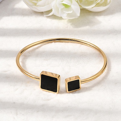 Square 304 Stainless Steel Enamel Cuff Bangles BJEW-Z166-01G-1