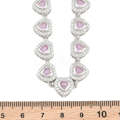 Brass Pave Pink Cubic Zirconia Heart Tennis Necklaces KK-CBA4547-17B-P-1