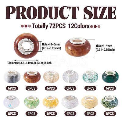 72Pcs 12 Colors Christmas Theme Resin Rondelle European Beads RESI-TA0004-88-1