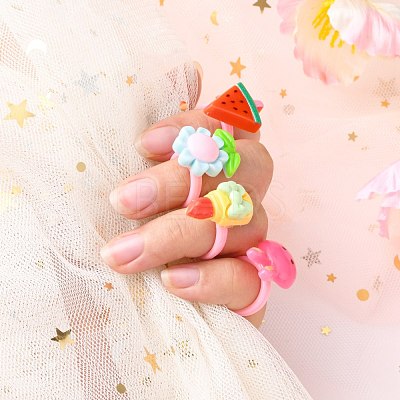 Cute Mixed Shape Acrylic Kid's Cuff Rings RJEW-R130-02-B-1