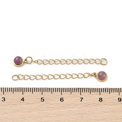 Ion Plating(IP) 316 Surgical Stainless Steel Curb Chain Extender with Natural Amethyst Round Charm STAS-A097-01G-16-1
