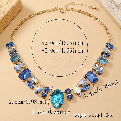 European Vintage Style Alloy Rhinestone Geometric Oval Bib Necklaces for Women FX7886-6-1