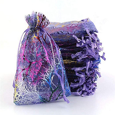 Rectangle Printed Organza Drawstring Bags CON-PW0001-058A-04-1