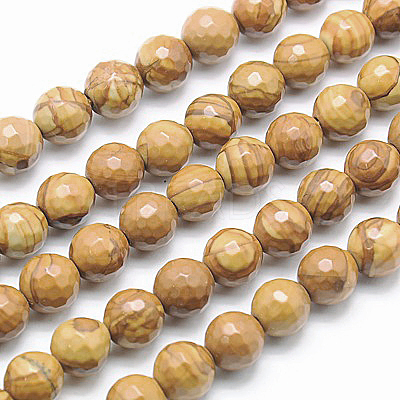 Natural Petrified Wood Beads Strands G-G542-6mm-06-1