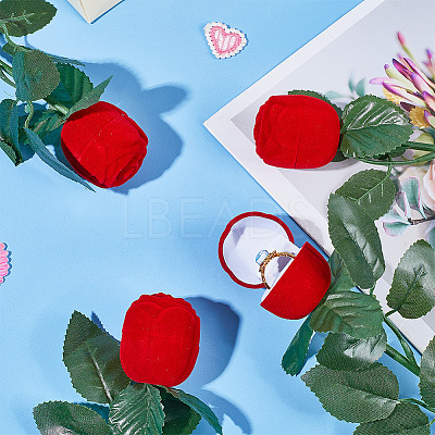 Flocking Plastic Rose Finger Ring Boxes CON-DR0001-02-1