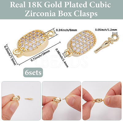 6Pcs Brass Micro Pave Clear Cubic Zirconia Box Clasps KK-BBC0019-66-1