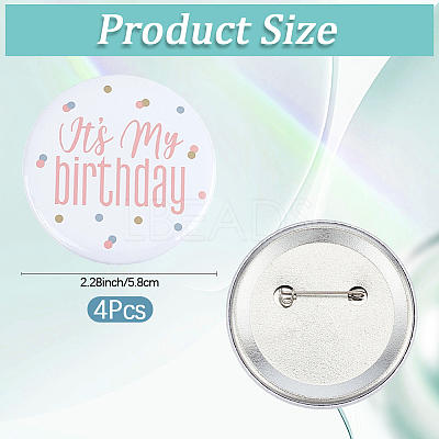 4Pcs It's My Birthday Tinplate Brooches JEWB-CN0001-12A-1