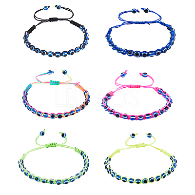 6Pcs 6 Colors Resin Evil Eye Braided Bead Bracelets Set BJEW-FI0001-46-1