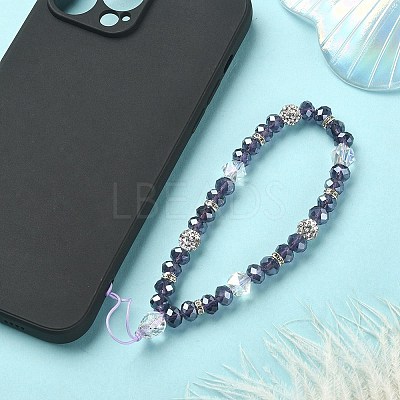 Rondelle Glass & Polymer Clay Rhinestone Beads Phone Hand Strap Chains HJEW-YW0001-05A-1