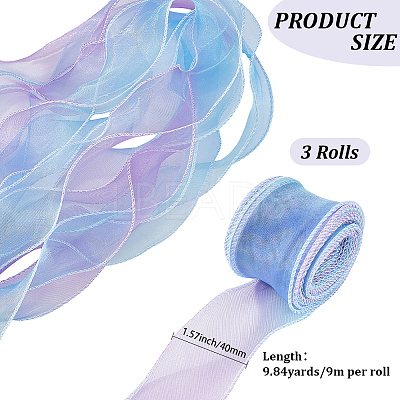 3Rolls Polyester Organza Ribbons SRIB-CY0001-37A-1