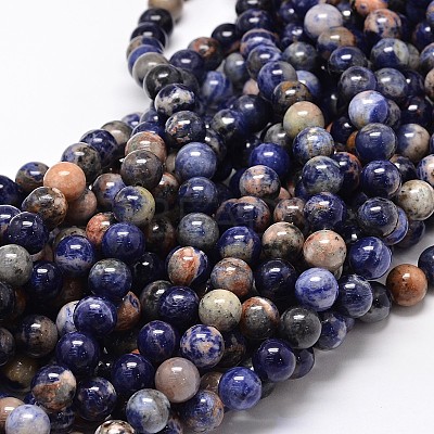 Natural Sodalite Round Beads Strands G-P075-01-8mm-1
