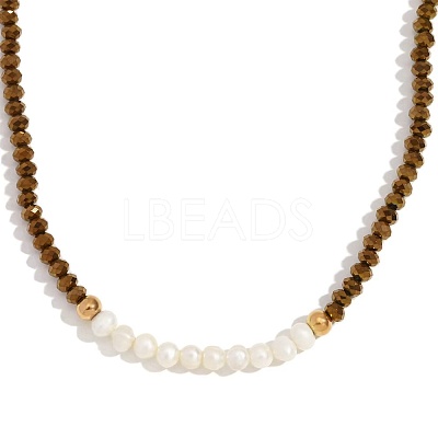 Fashion European Style Pearl Pendant Necklace for Women Handcrafted Stainless Steel Freshwater Pearl Deep Cut Crystal AX4759-2-1