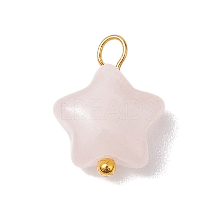 Natural Rose Quartz Star Charms with Brass Loops PALLOY-JF02733-01-1