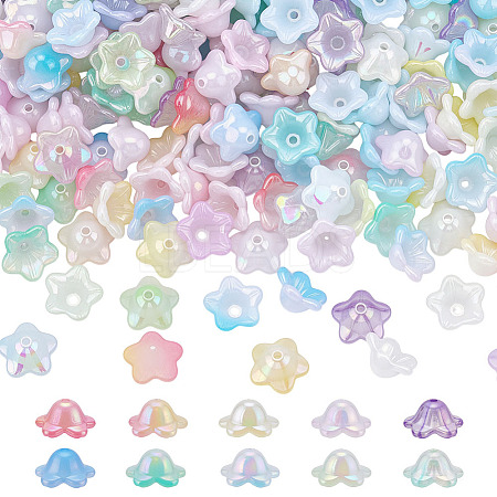 300Pcs 10 Colors Painted Acrylic Bead Caps OACR-ME0001-16-1