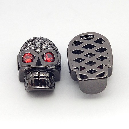 Fashionable Brass Micro Pave Cubic Zirconia Skull Hollow Beads ZIRC-L007-07B-1