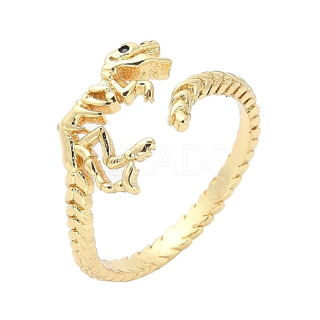 Dinosaur Skeleton Brass Open Cuff Ring for Women RJEW-A040-02G-1