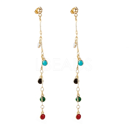Brass Enamel Chain Tassel Earrings EJEW-JE05785-1