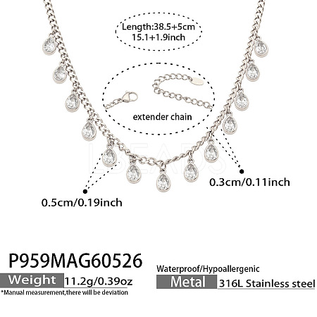 316L Surgical Stainless Steel Pave Cubic Zirconia Milti Teardrop Pendant Bib Necklaces for Women WGB3ADE-01-1